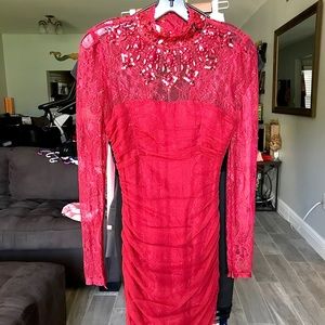 SOLD. Red Bebe lace dress